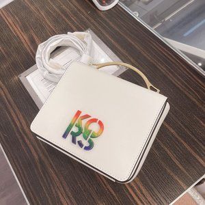 MK Pride Optic White Leather Shoulder Bag